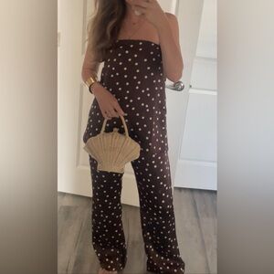 Zara Brown and Cream Polka Dot Jumpsuit